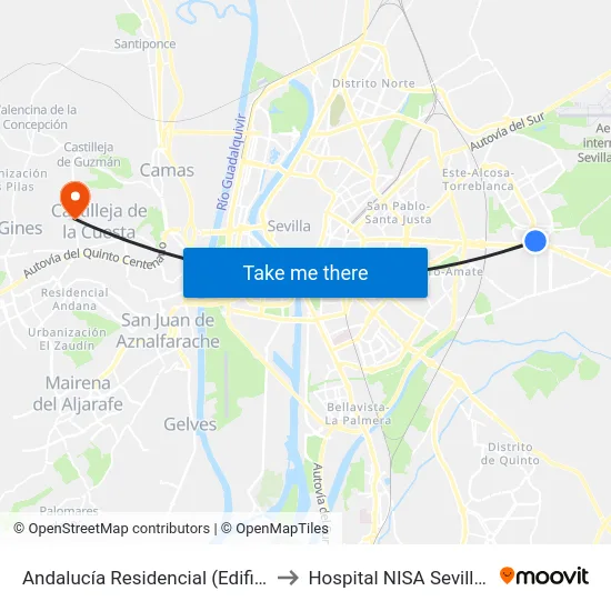 Andalucía Residencial (Edificio Málaga) to Hospital NISA Sevilla Aljarafe map