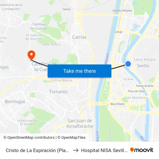 Cristo de La Expiración (Plaza de Armas) to Hospital NISA Sevilla Aljarafe map