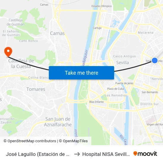 José Laguillo (Estación de Santa Justa) to Hospital NISA Sevilla Aljarafe map