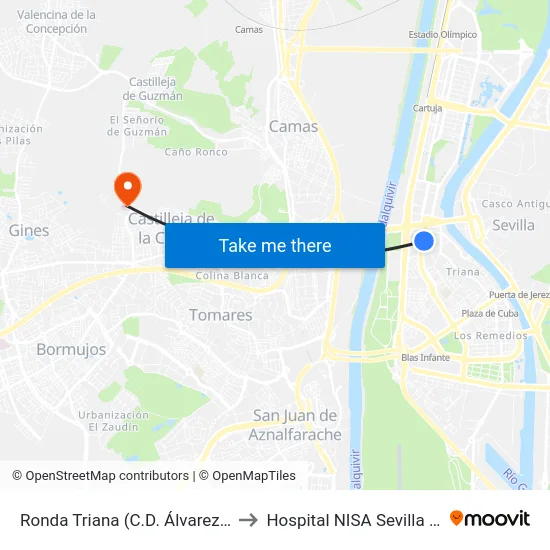 Ronda Triana (C.D. Álvarez Gordón) to Hospital NISA Sevilla Aljarafe map