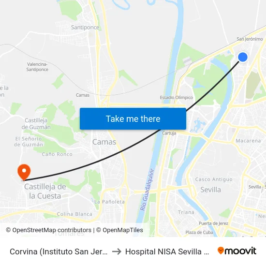 Corvina (Instituto San Jerónimo) to Hospital NISA Sevilla Aljarafe map