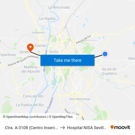 Ctra. A-3108 (Centro Insercion Social) to Hospital NISA Sevilla Aljarafe map
