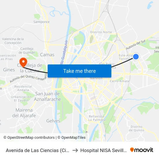 Avenida de Las Ciencias (Ciudad Verde) to Hospital NISA Sevilla Aljarafe map