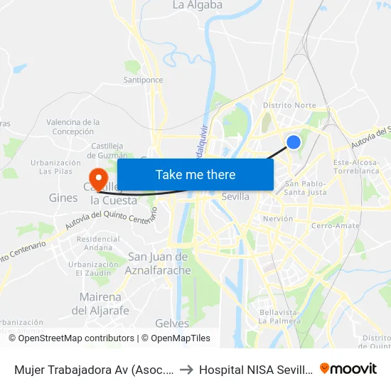 Mujer Trabajadora Av (Asoc.Vecinos  Av.) to Hospital NISA Sevilla Aljarafe map
