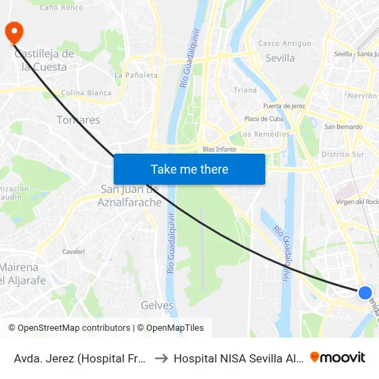 Avda. Jerez (Hospital Fremap) to Hospital NISA Sevilla Aljarafe map