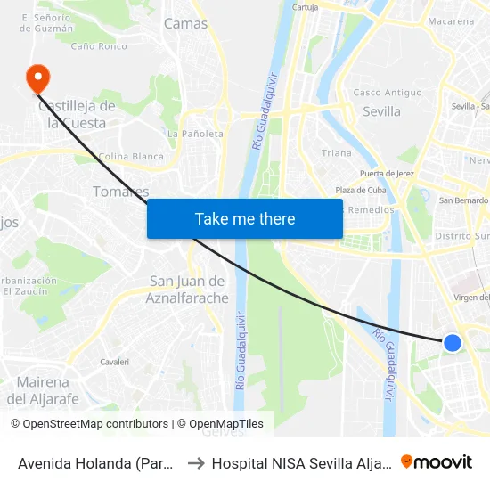 Avenida Holanda (Paraná) to Hospital NISA Sevilla Aljarafe map