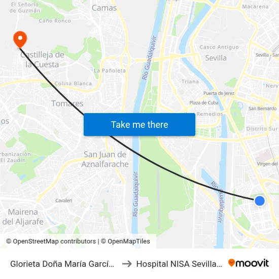 Glorieta Doña María García Montero to Hospital NISA Sevilla Aljarafe map
