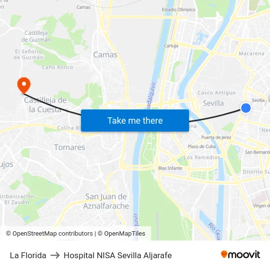 La Florida to Hospital NISA Sevilla Aljarafe map