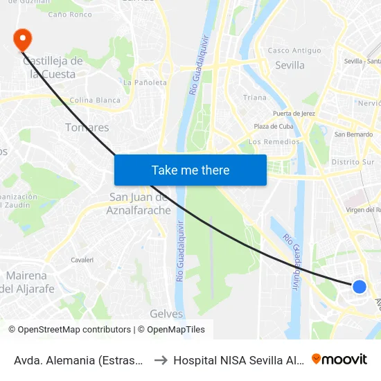 Avda. Alemania (Estrasburgo) to Hospital NISA Sevilla Aljarafe map