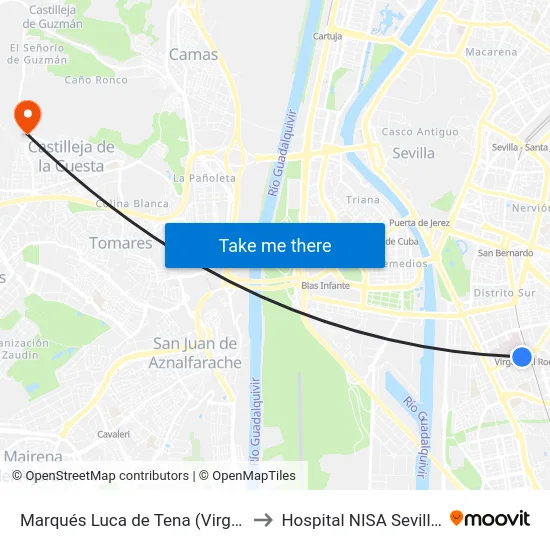 Marqués Luca de Tena (Virgen Del Rocío) to Hospital NISA Sevilla Aljarafe map