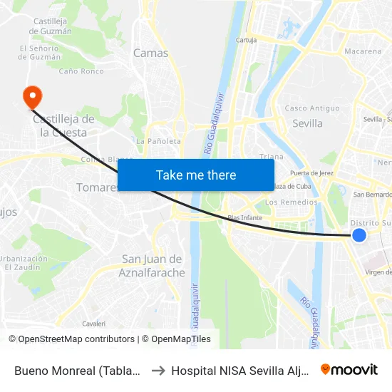 Bueno Monreal (Tabladilla) to Hospital NISA Sevilla Aljarafe map