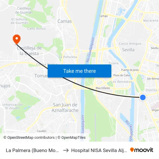 La Palmera (Bueno Monreal) to Hospital NISA Sevilla Aljarafe map