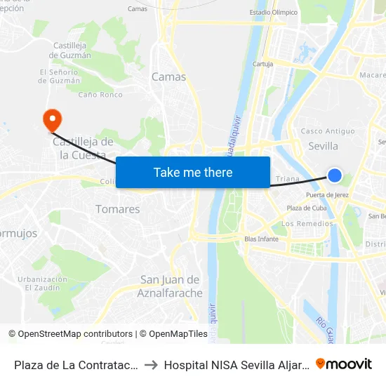 Plaza de La Contratacion to Hospital NISA Sevilla Aljarafe map