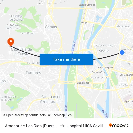 Amador de Los Ríos (Puerta Carmona) to Hospital NISA Sevilla Aljarafe map
