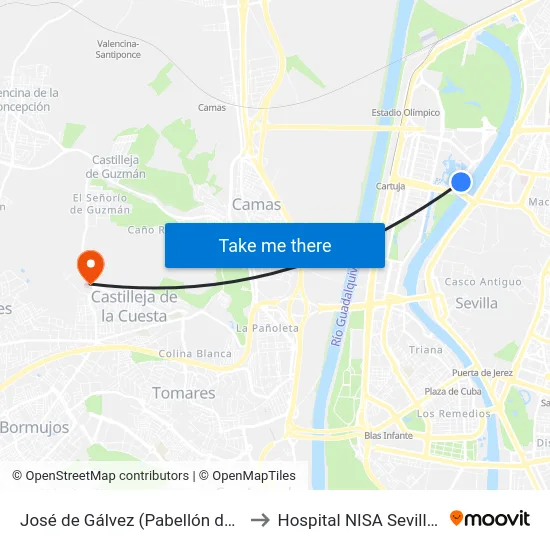 José de Gálvez (Pabellón de Andalucía) to Hospital NISA Sevilla Aljarafe map