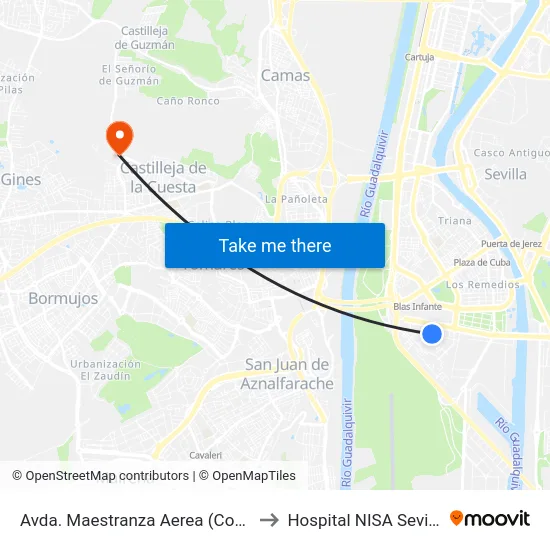 Avda. Maestranza Aerea (Comisaria Policia) to Hospital NISA Sevilla Aljarafe map