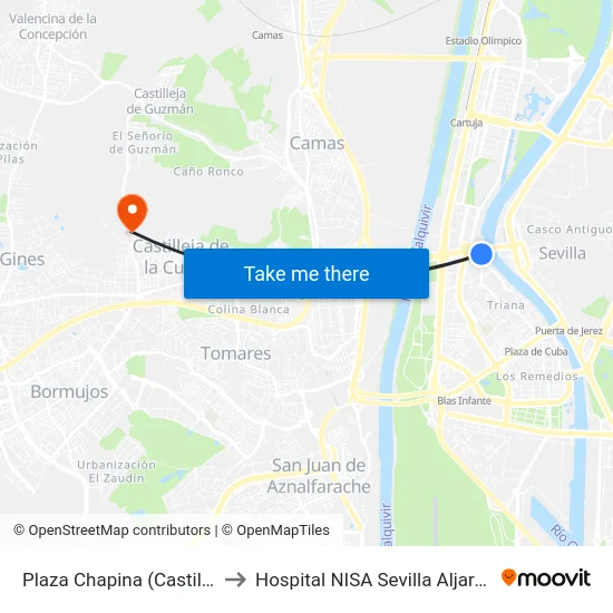 Plaza Chapina (Castilla) to Hospital NISA Sevilla Aljarafe map