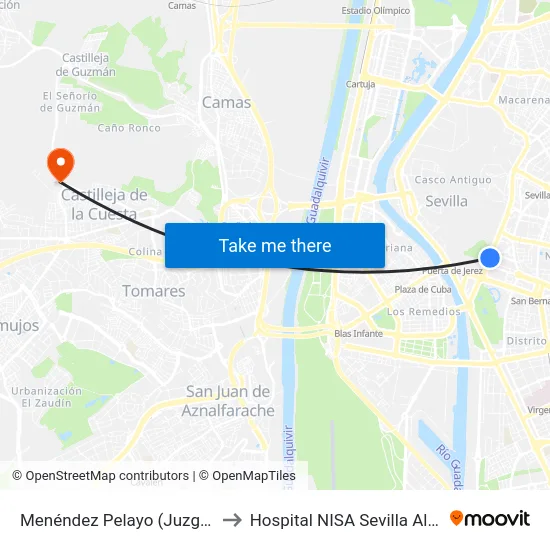 Menéndez Pelayo (Juzgados) to Hospital NISA Sevilla Aljarafe map