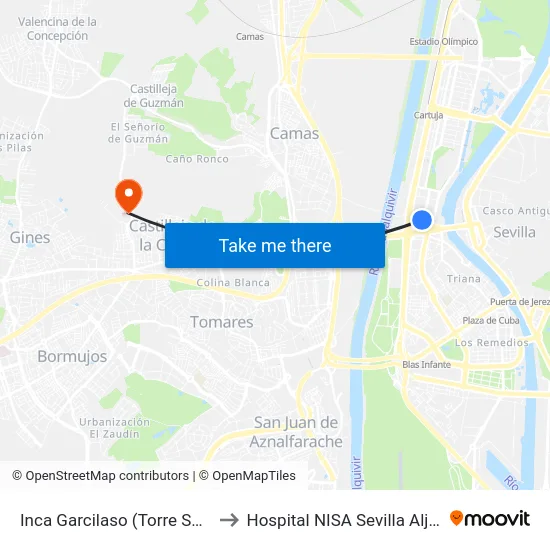 Inca Garcilaso (Torre Sevilla) to Hospital NISA Sevilla Aljarafe map