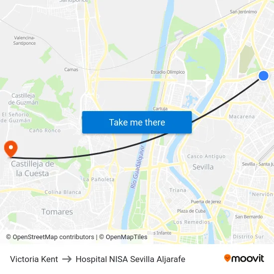 Victoria Kent to Hospital NISA Sevilla Aljarafe map