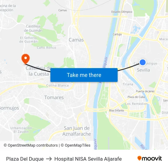 Plaza Del Duque to Hospital NISA Sevilla Aljarafe map