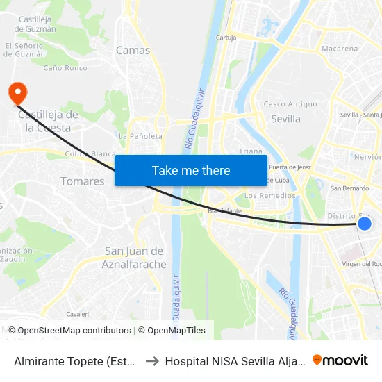Almirante Topete (Estepa) to Hospital NISA Sevilla Aljarafe map
