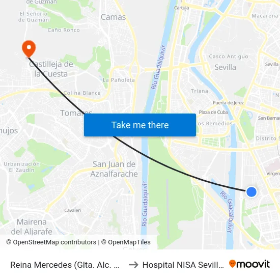Reina Mercedes (Glta. Alc. Parias Merry) to Hospital NISA Sevilla Aljarafe map