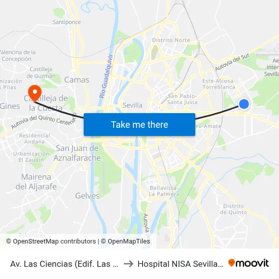 Av. Las Ciencias (Edif. Las Camelias) to Hospital NISA Sevilla Aljarafe map