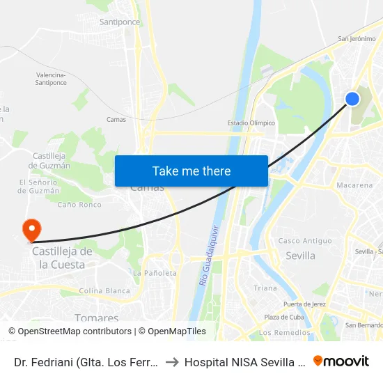 Dr. Fedriani (Glta. Los Ferroviarios) to Hospital NISA Sevilla Aljarafe map