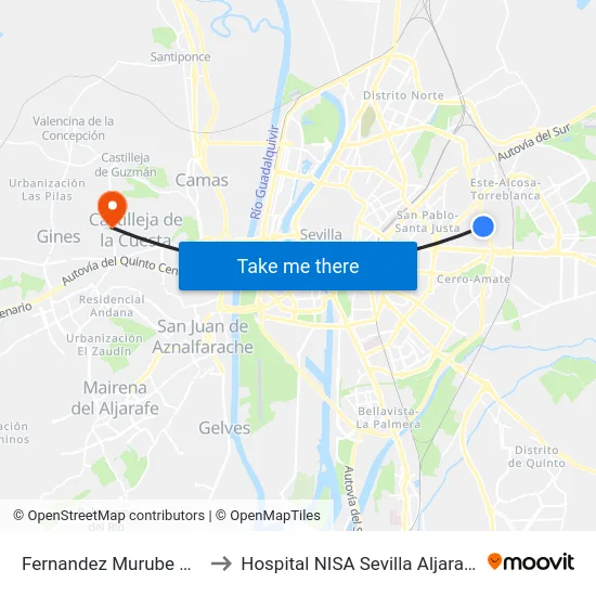 Fernandez Murube  Av. to Hospital NISA Sevilla Aljarafe map
