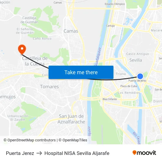 Puerta Jerez to Hospital NISA Sevilla Aljarafe map