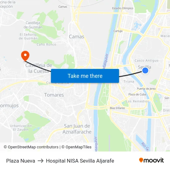 Plaza Nueva to Hospital NISA Sevilla Aljarafe map