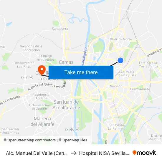 Alc. Manuel Del Valle (Centro Salud) to Hospital NISA Sevilla Aljarafe map