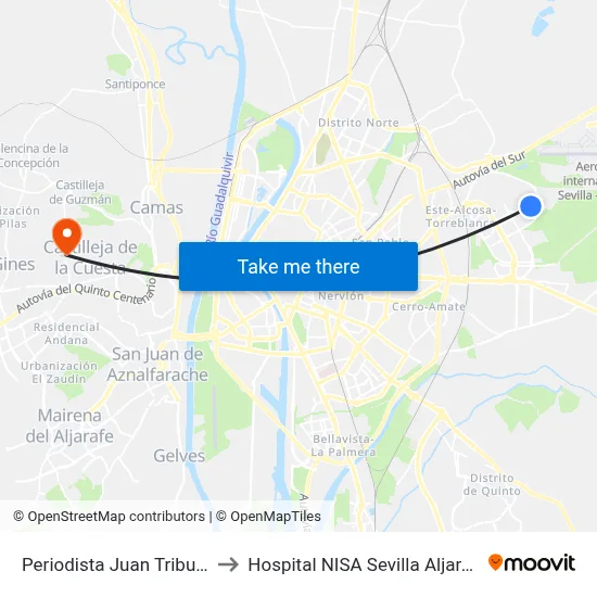Periodista Juan Tribuna to Hospital NISA Sevilla Aljarafe map