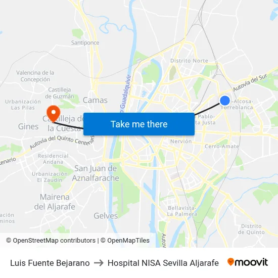 Luis Fuente Bejarano to Hospital NISA Sevilla Aljarafe map