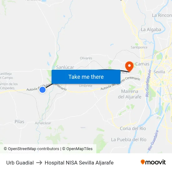 Urb Guadial to Hospital NISA Sevilla Aljarafe map