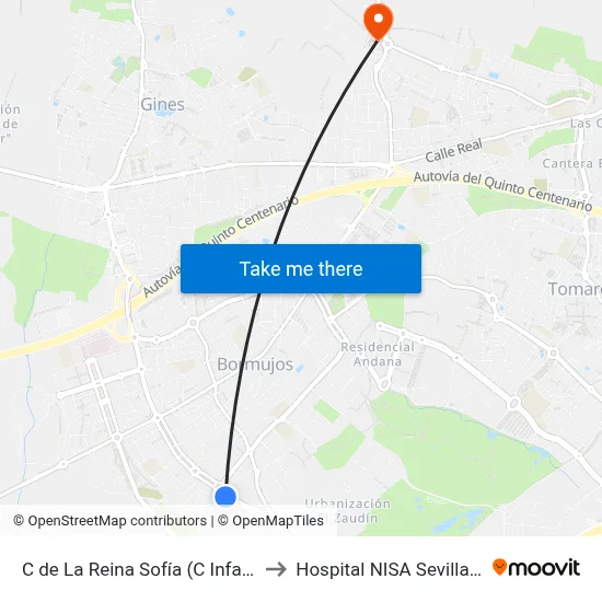 C de La Reina Sofía (C Infanta Elena) to Hospital NISA Sevilla Aljarafe map