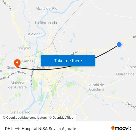 DHL to Hospital NISA Sevilla Aljarafe map