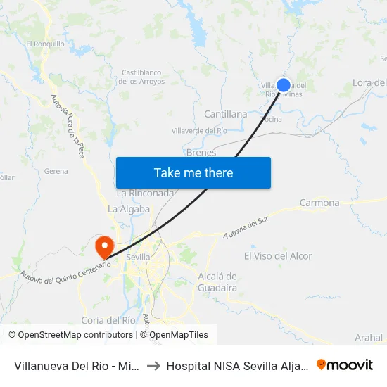Villanueva Del Río - Minas to Hospital NISA Sevilla Aljarafe map