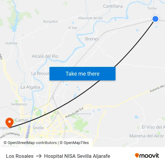 Los Rosales to Hospital NISA Sevilla Aljarafe map