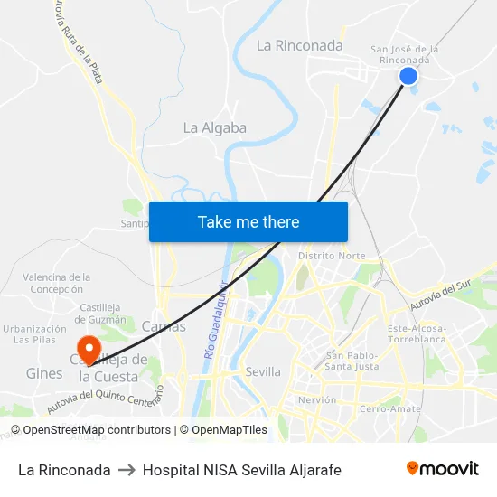 La Rinconada to Hospital NISA Sevilla Aljarafe map
