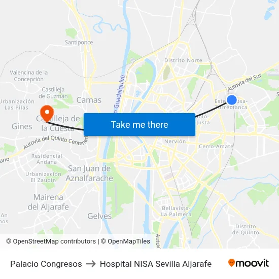 Palacio Congresos to Hospital NISA Sevilla Aljarafe map