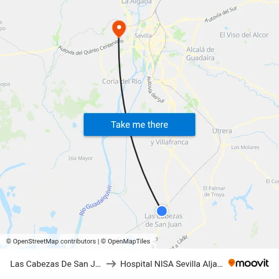 Las Cabezas De San Juan to Hospital NISA Sevilla Aljarafe map