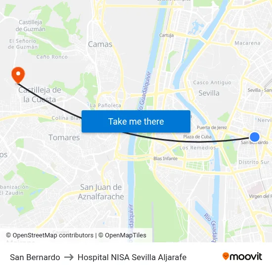 San Bernardo to Hospital NISA Sevilla Aljarafe map