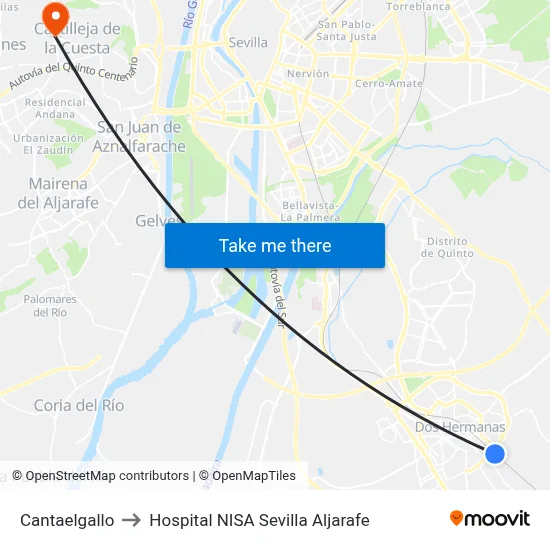 Cantaelgallo to Hospital NISA Sevilla Aljarafe map