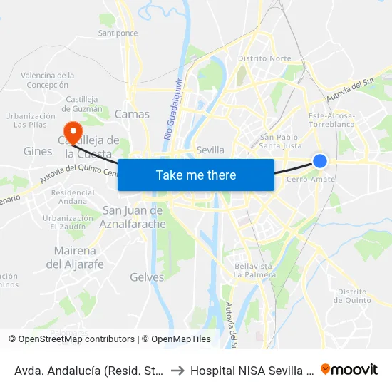 Avda. Andalucía (Resid. Sta. Isabel) to Hospital NISA Sevilla Aljarafe map