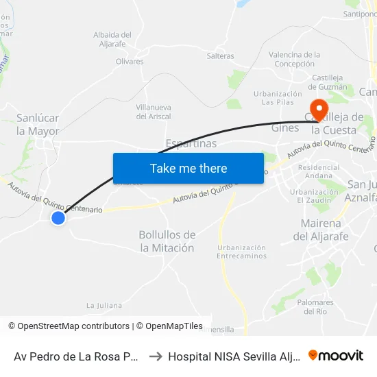 Av Pedro de La Rosa Parque to Hospital NISA Sevilla Aljarafe map