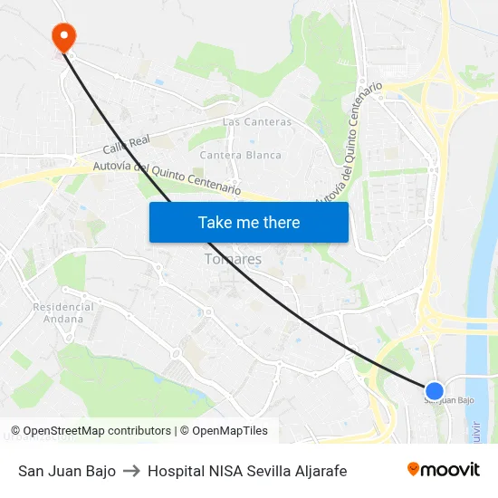 San Juan Bajo to Hospital NISA Sevilla Aljarafe map