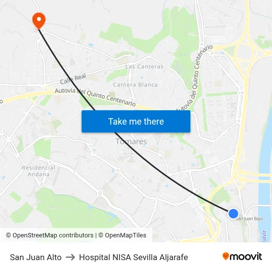 San Juan Alto to Hospital NISA Sevilla Aljarafe map