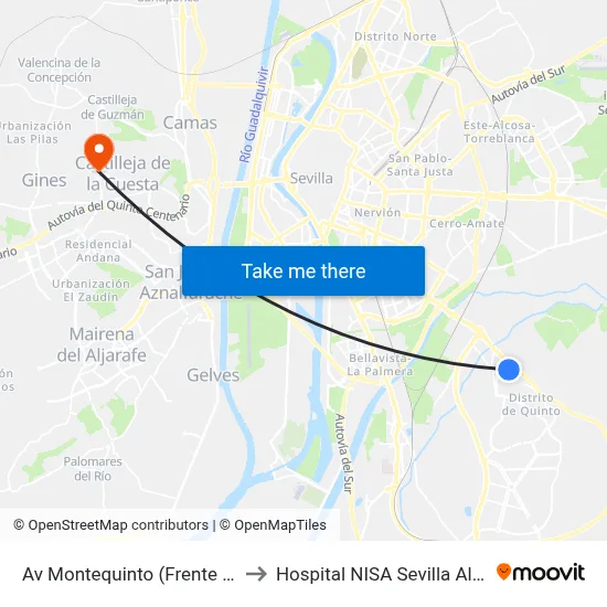 Av Montequinto (Frente Aavv) to Hospital NISA Sevilla Aljarafe map